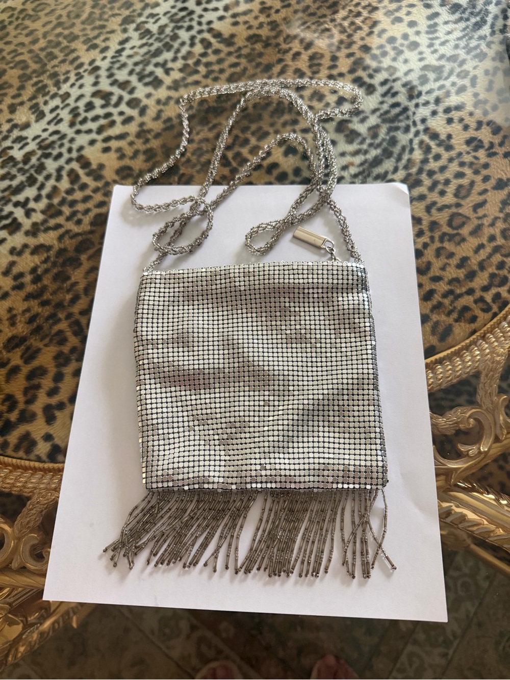 Silver Mesh Fringe Crossbody Bag - Unbranded